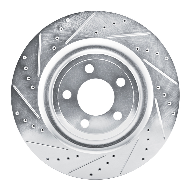Ford Police Interceptor Utility Brake Rotor (1) - Rear Left - R1 Concepts - Drilled & Slotted - Silver - `20-`25